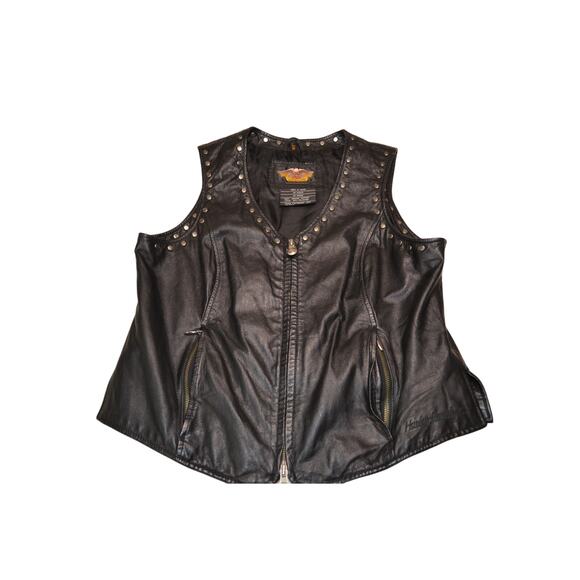 Harley-Davidson Jackets & Blazers - Harley-Davidson Women's Leather Motorcycle Vest Studded Zip Black Biker Large